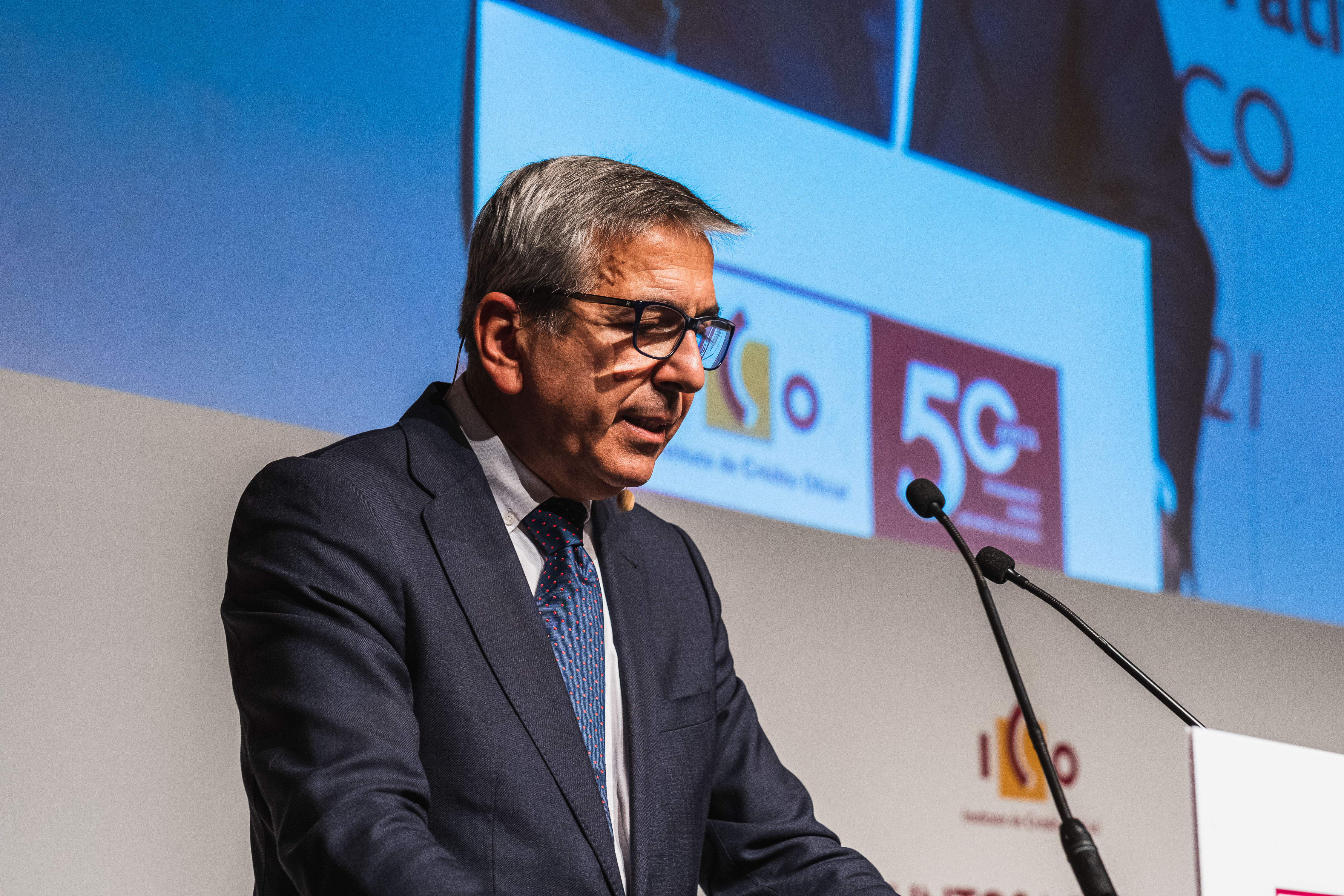 Jornada Conmemorativa del 50 Aniversario del ICO, bienvenida del Presidente del Instituto de Crédito Oficial, José Carlos García de Quevedo